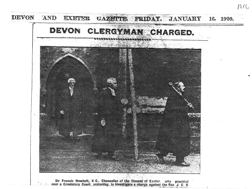 Newspaper cutting, trial of Rev Sanders of Manaton