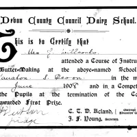 Dairy School certificate, 1908