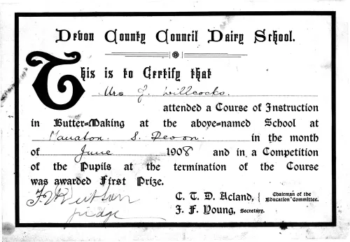 Dairy School certificate, 1908