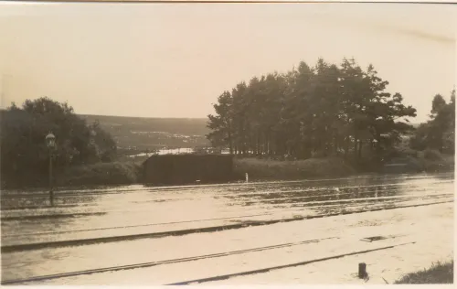 Railway line near Lydford in the 1927 floods