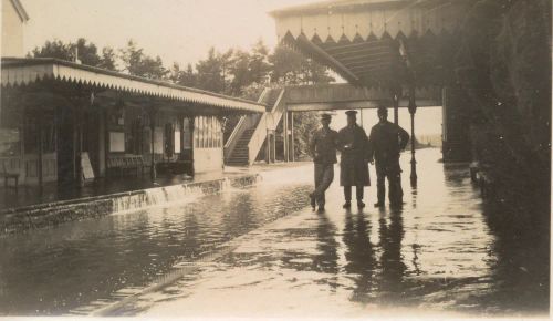 Lydford railway station in the 1927 flood