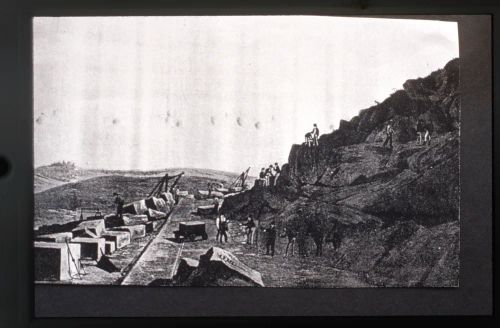 Haytor quarry and tramway - old drawing